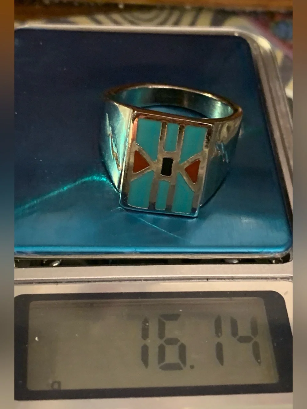 Native American Reproduction Channel Inlay Ring Size 11
